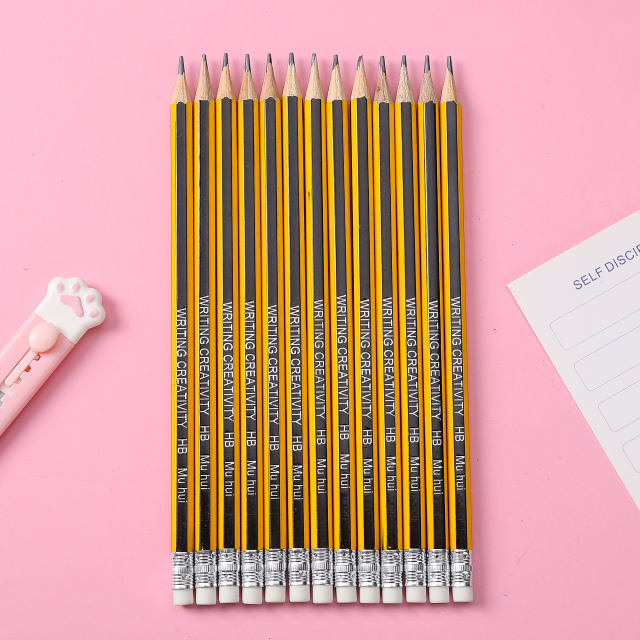 Lápiz borrador hexagonal de madera de arce Muhui HB (paquete de 12)