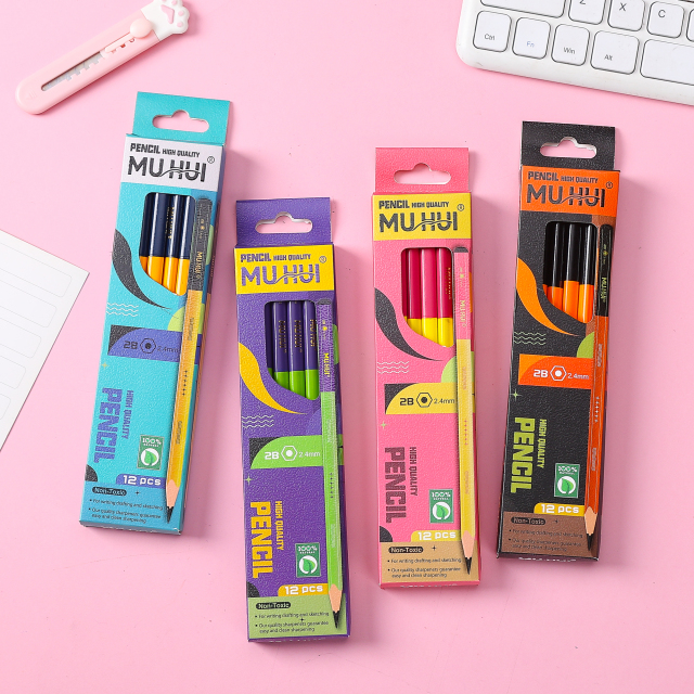 Muhui 2B 六角杆杨木蘸水铅笔 12 支装纸盒套装