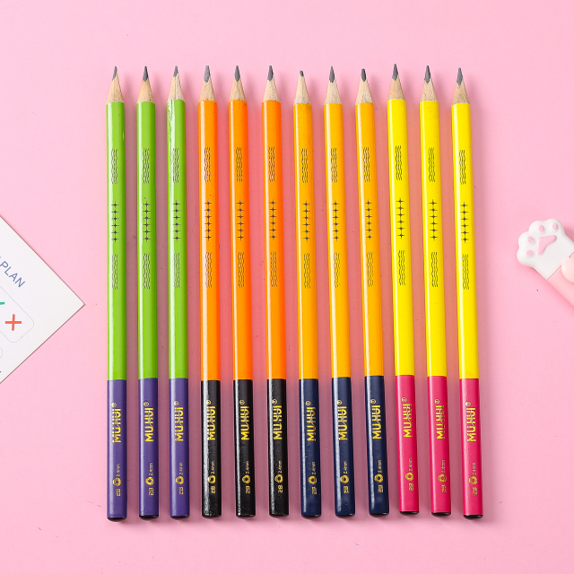 Muhui 2B 六角杆杨木蘸水铅笔 12 支装纸盒套装