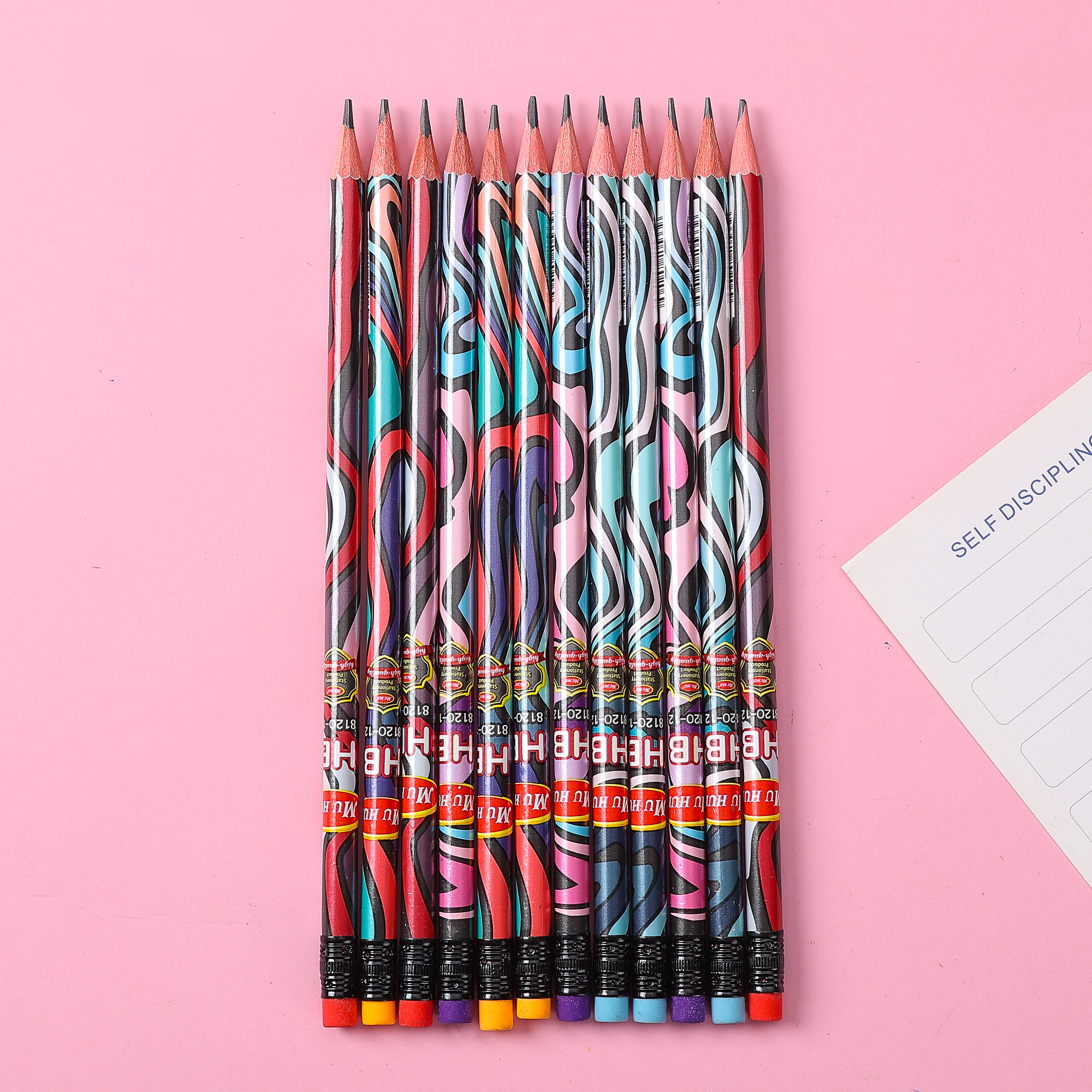Muhui HB Poplar Red Round Rod Leather Pencil with 12 Paper Boxes