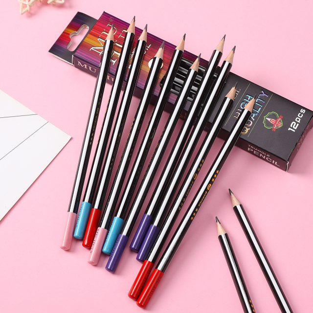 慕慧黑色2B三角杆杨木抽绳铅笔12个纸盒