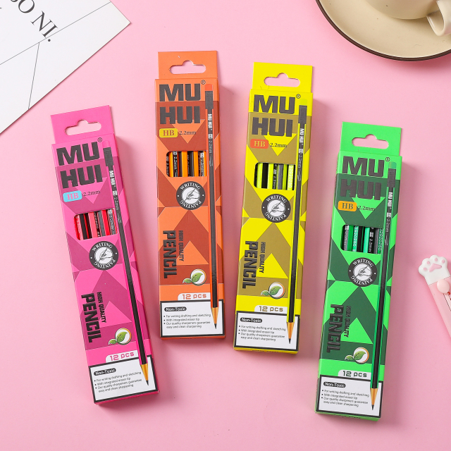 Muhui HB 六角棒杨木剥皮笔头铅笔 12 个纸盒