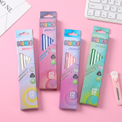 New Muhui 2B triangular pole softened wood pearl leather pencil with 12 pencils in a paper box