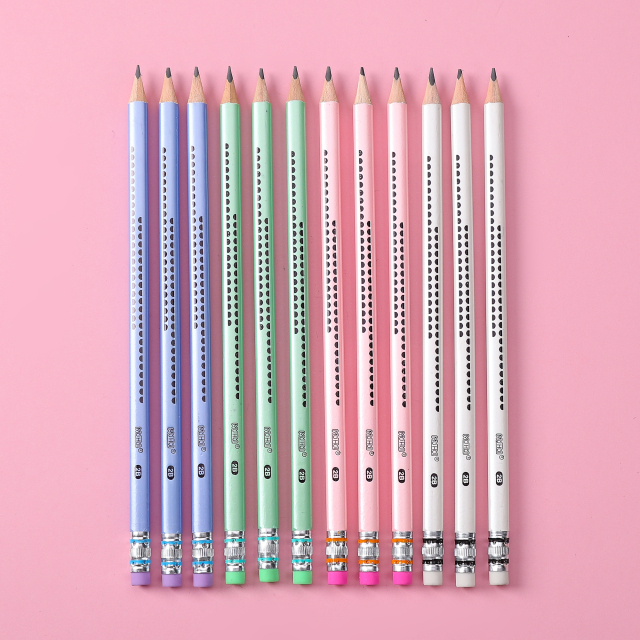New Muhui 2B triangular pole softened wood pearl leather pencil with 12 pencils in a paper box