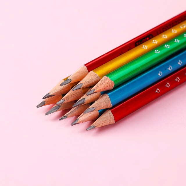 新款慕辉HB三角杆软木头铅笔12支装纸盒套装