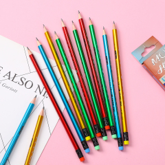 新款慕辉HB三角杆软木头铅笔12支装纸盒套装