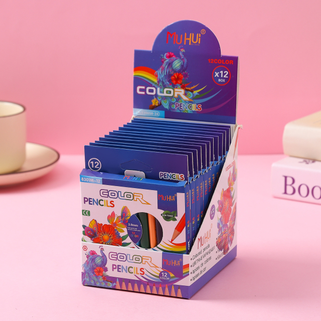 慕慧12色六角杆软木优质芯3.5英寸儿童书写绘画彩铅卡通盒包装