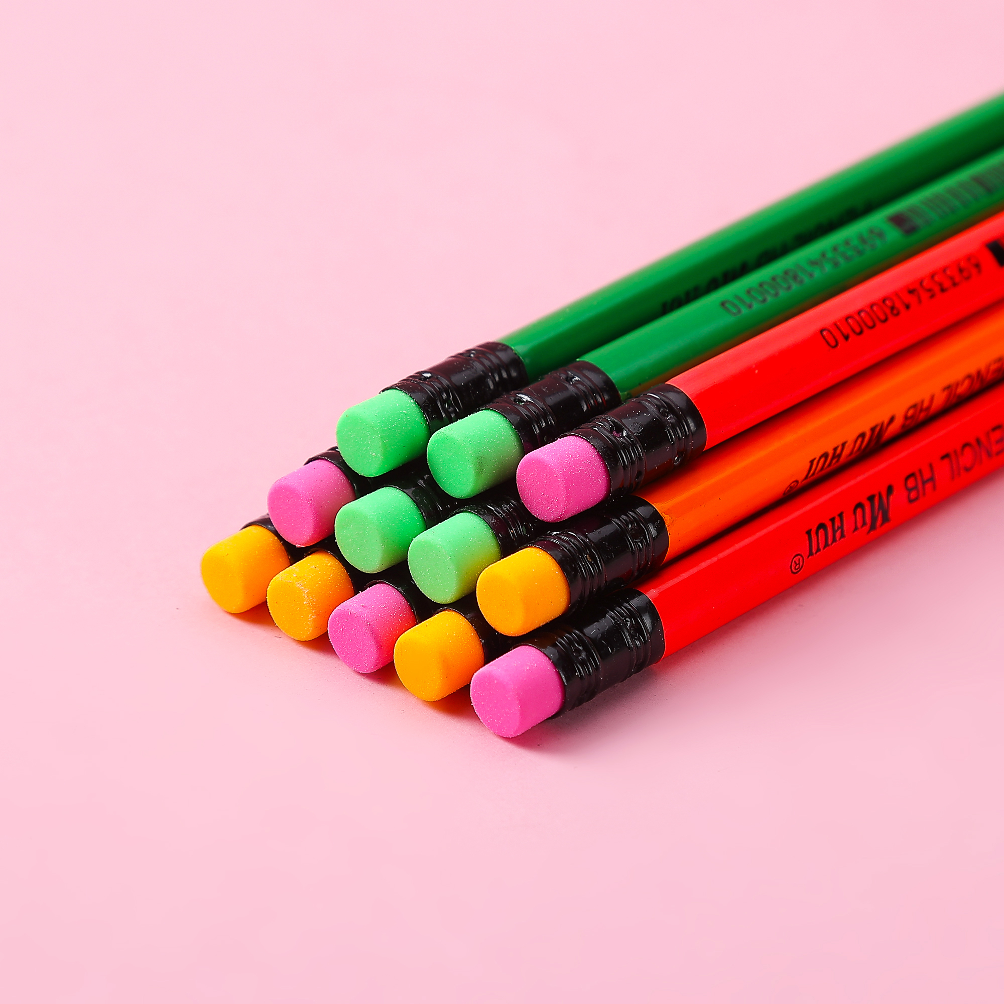 Muhui HB Triangle Pole Poplar Fluorescent Leather Head Pencil 12 Paper Boxes