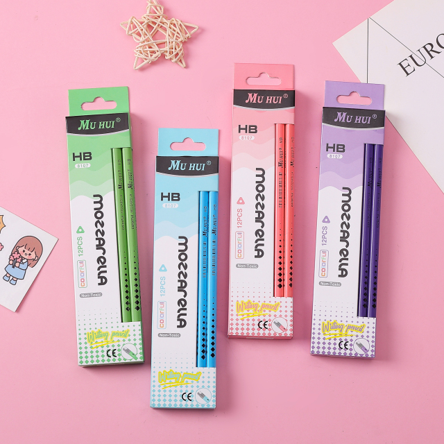 مجموعة أقلام رصاص موهوي HB ذات رأس خشبي مُطري، مكونة من 12 علبة ورقية