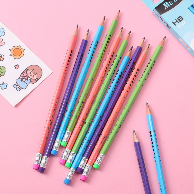 مجموعة أقلام رصاص موهوي HB ذات رأس خشبي مُطري، مكونة من 12 علبة ورقية