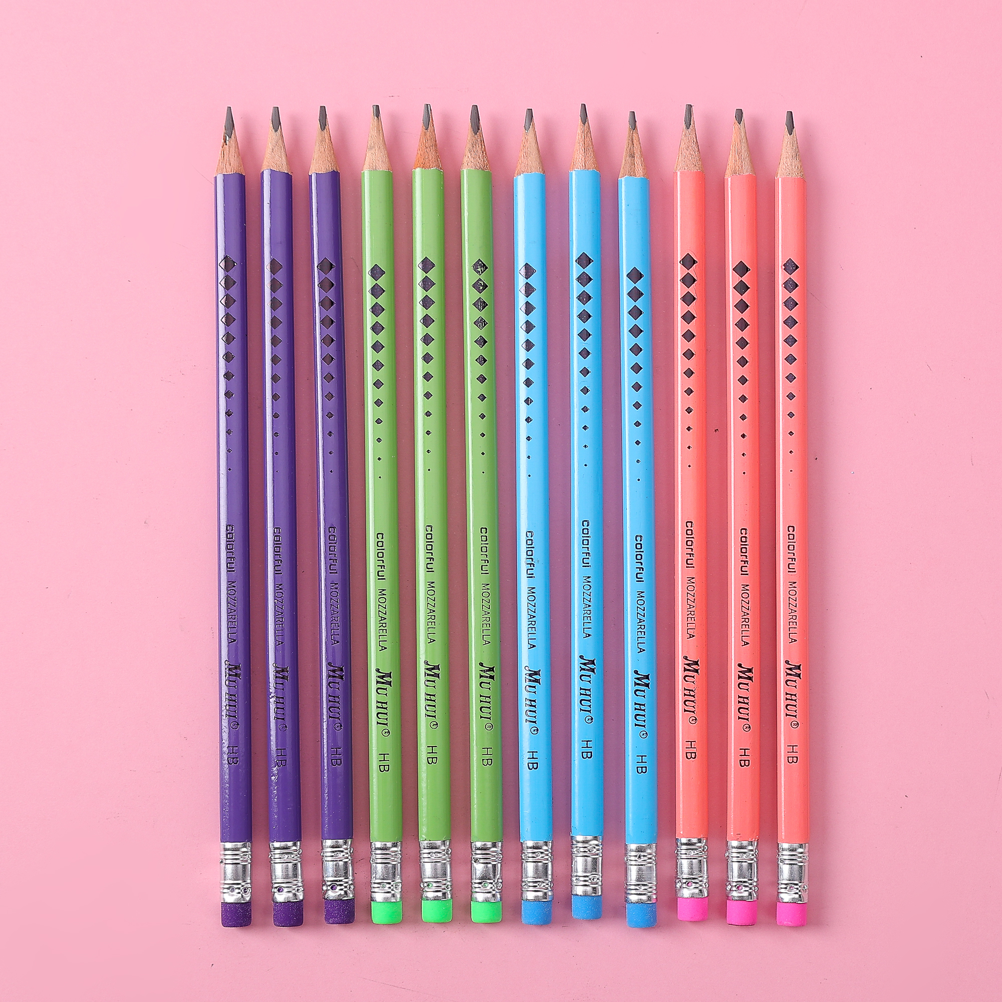 Lápiz de punta de madera suavizada con varilla triangular Muhui HB, caja de papel de 12 unidades