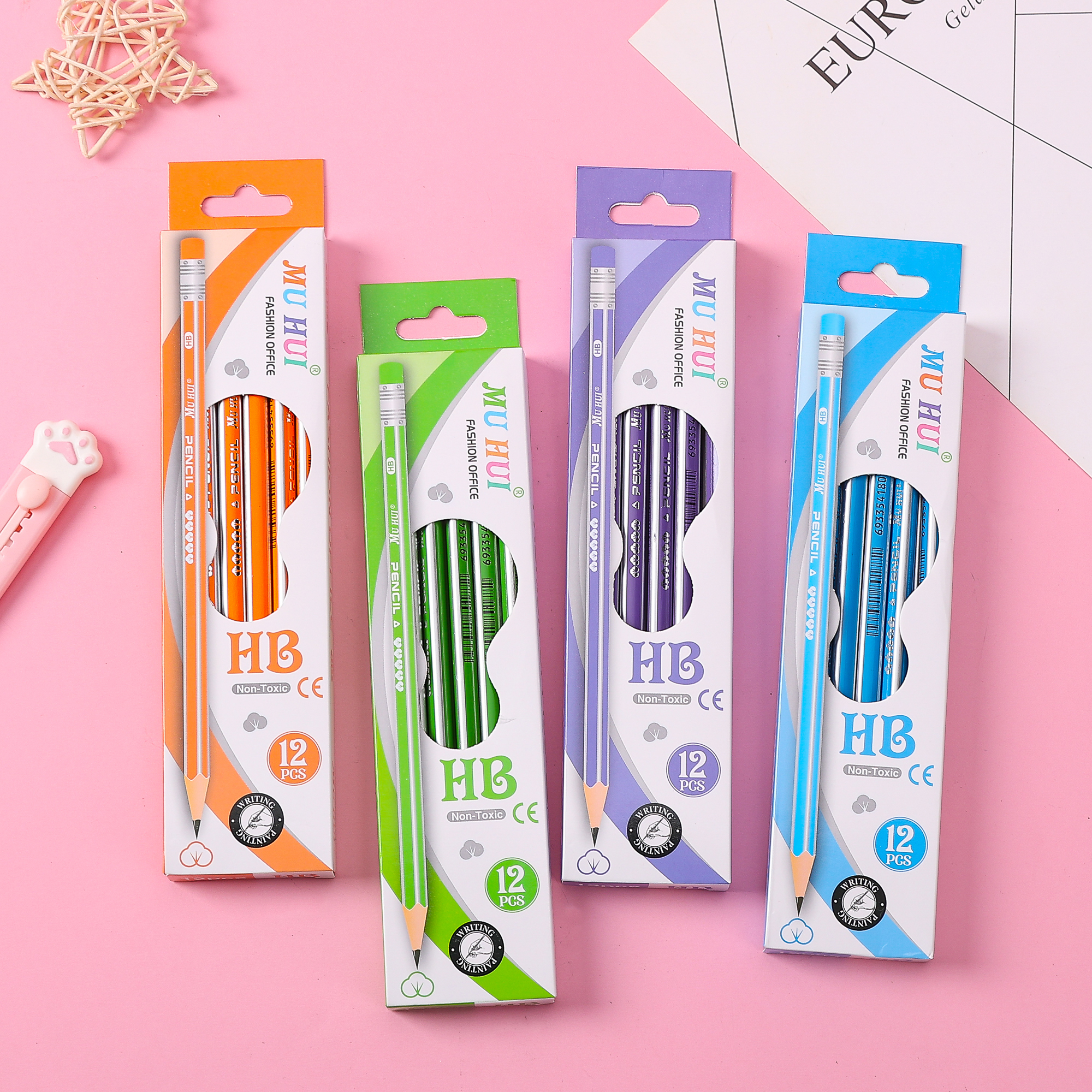 Muhui HB Triangle Rod Softened Wood Eraser Pencil 12-Pack Box with 2.2mm Lead Core
