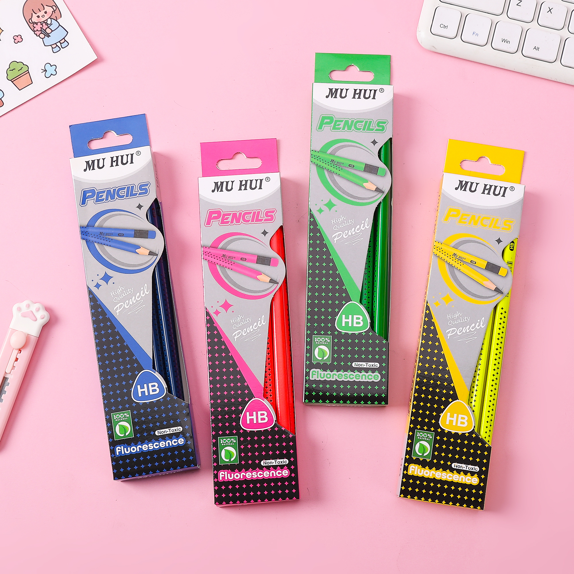 Mu Hui HB Triangular Rod Poplar Wood Tip Pencils (12 Pack in Box)