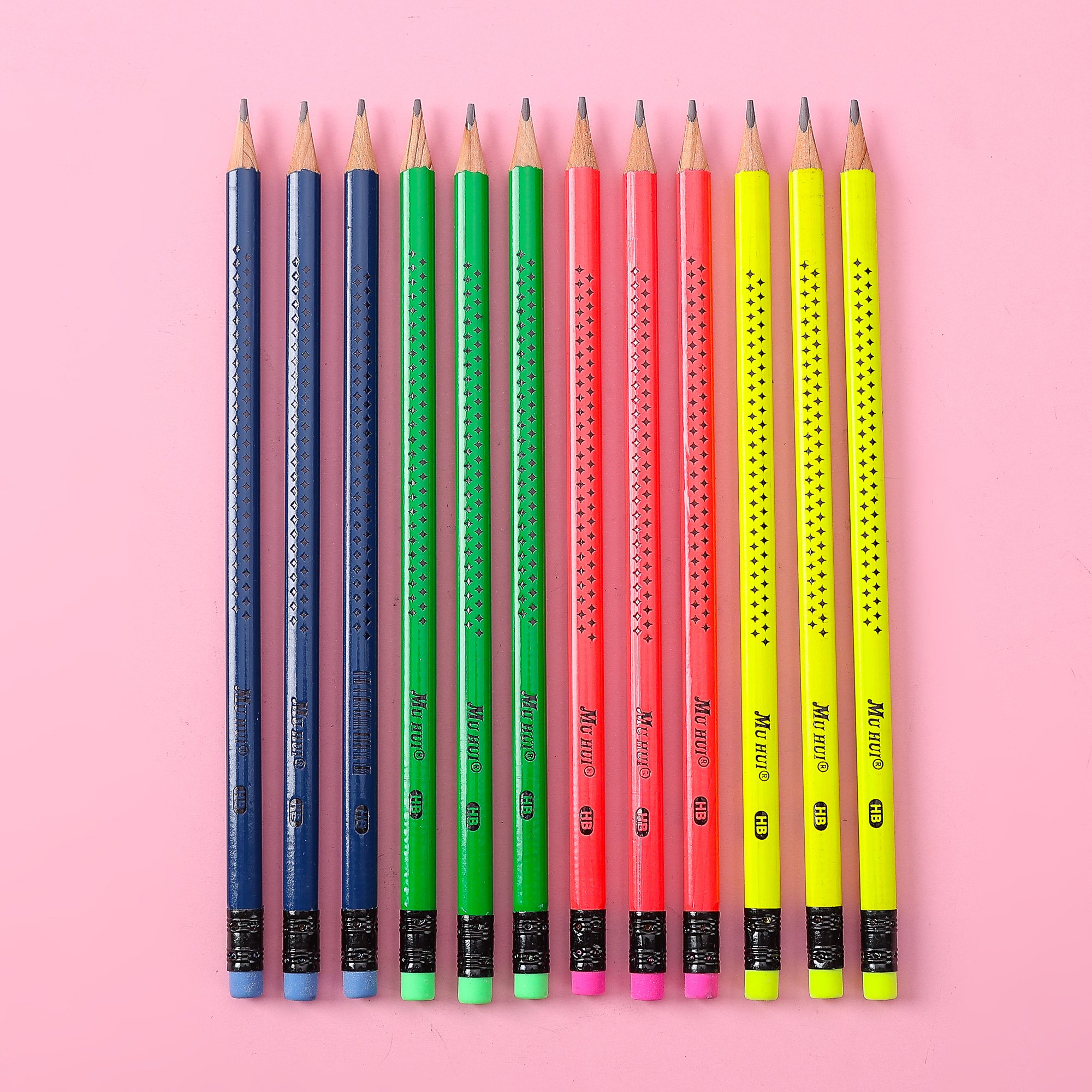 Mu Hui HB Triangular Rod Poplar Wood Tip Pencils (12 Pack in Box)