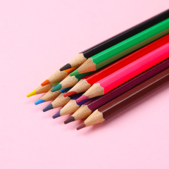Caja de madera de álamo hexagonal de 12 colores Muhui para escribir y pintar para niños con cuatro colores de dinosaurios de dibujos animados