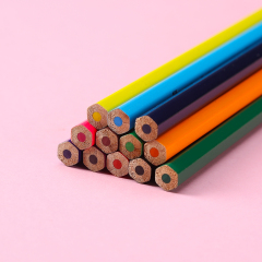 Caja de madera de álamo hexagonal de 12 colores Muhui para escribir y pintar para niños con cuatro colores de dinosaurios de dibujos animados