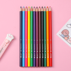 Caja de madera de álamo hexagonal de 12 colores Muhui para escribir y pintar para niños con cuatro colores de dinosaurios de dibujos animados