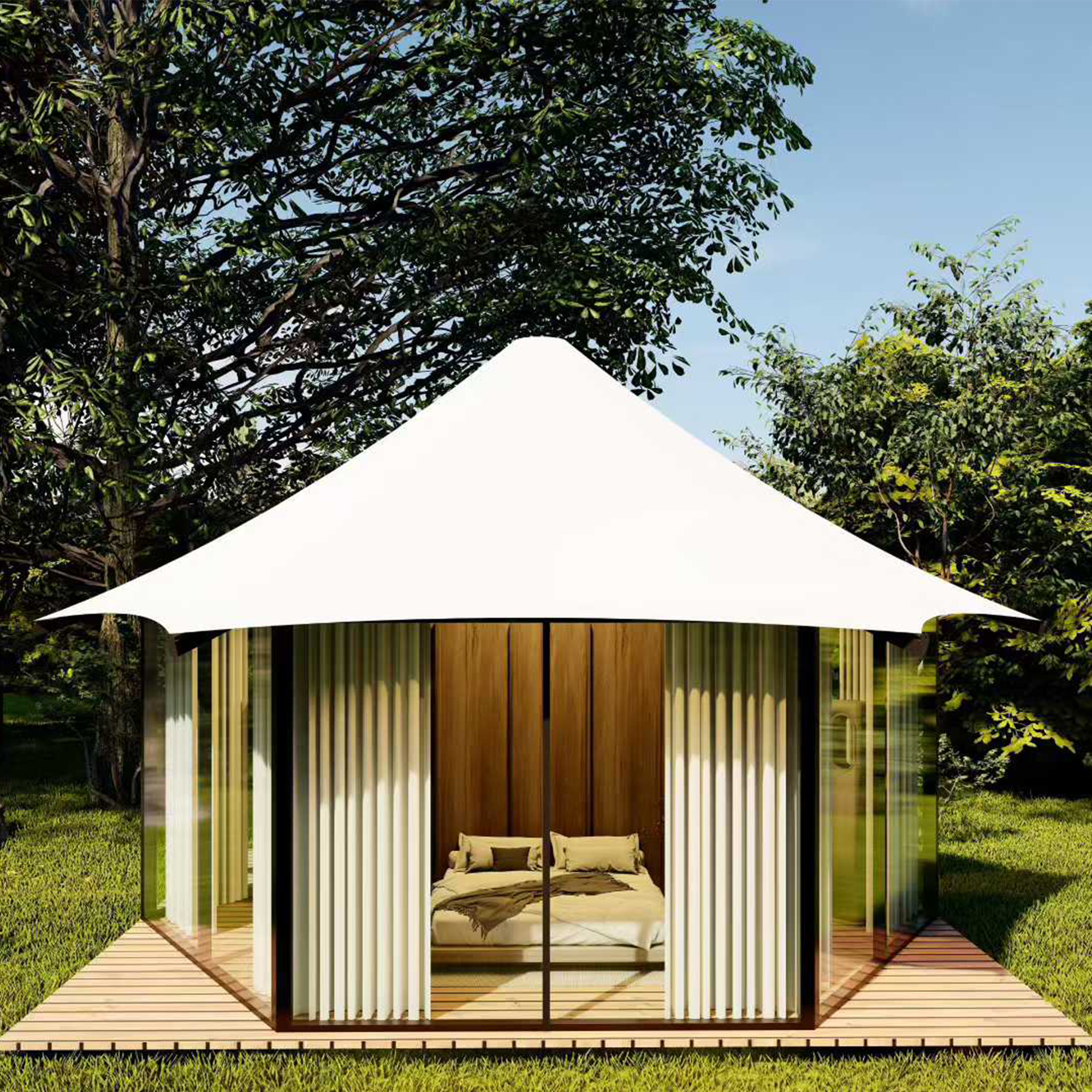 Luxury Cicada Hotel Tent | Elegant Bionic Glamping Pod with Streamlined Canopy