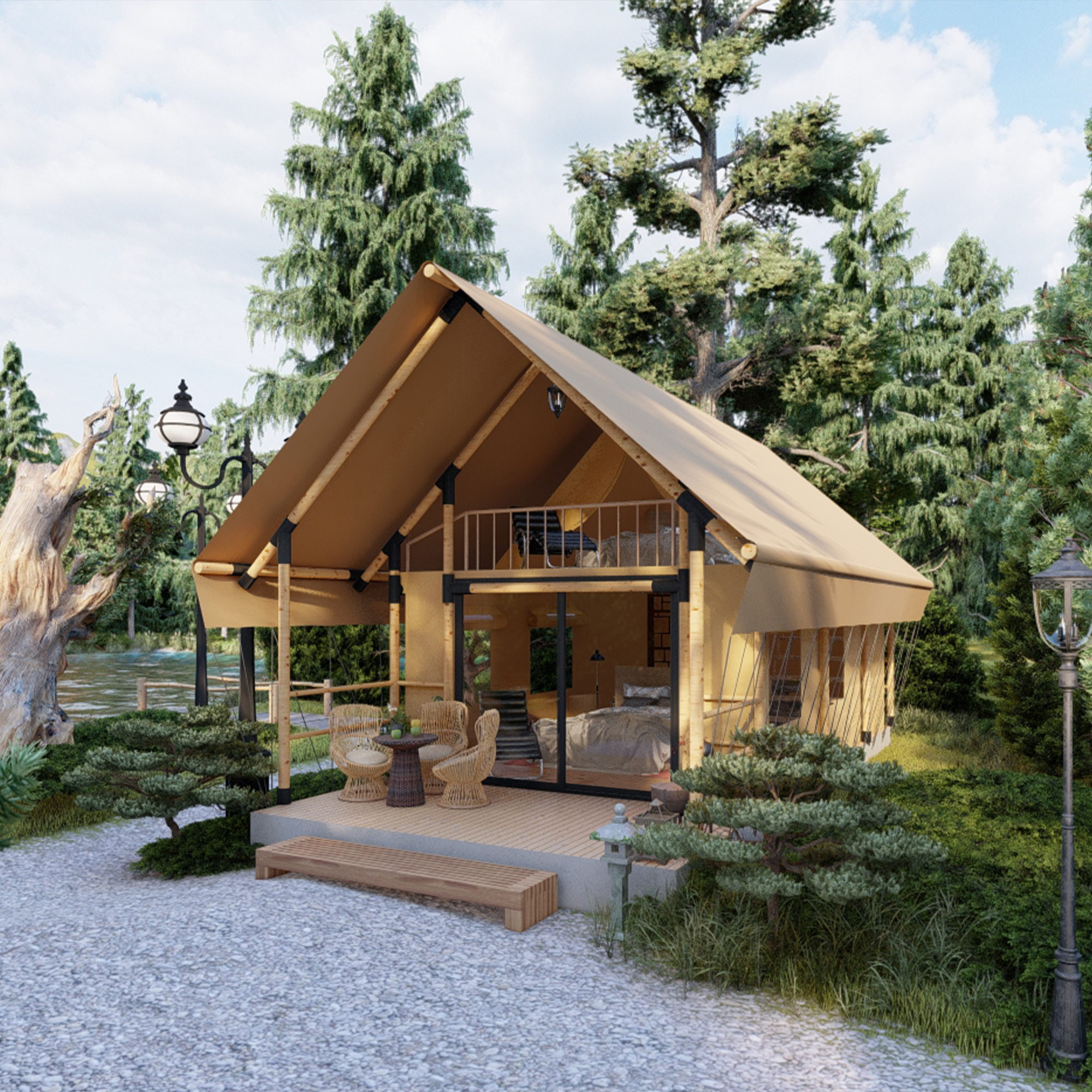 Pasture Land Luxury Hotel Tent | High-Wind Resistant Glamping Lodge with Panoramic Deck