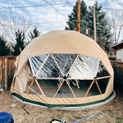 Wooden Frame Geodesic Dome Tent – 4m & 6m Options | 500gsm Flame-Retardant Canvas + Polyester Shell | B2B by glam-camp