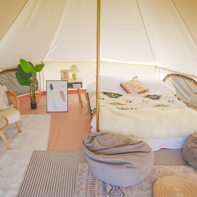 Heavy-Duty Safari Tent with Stretch Awning - NFPA-701 Fireproof - Pine Wood Frame for Glamping Resorts