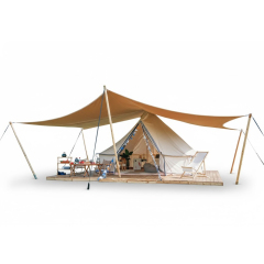 Heavy-Duty Safari Tent with Stretch Awning - NFPA-701 Fireproof - Pine Wood Frame for Glamping Resorts