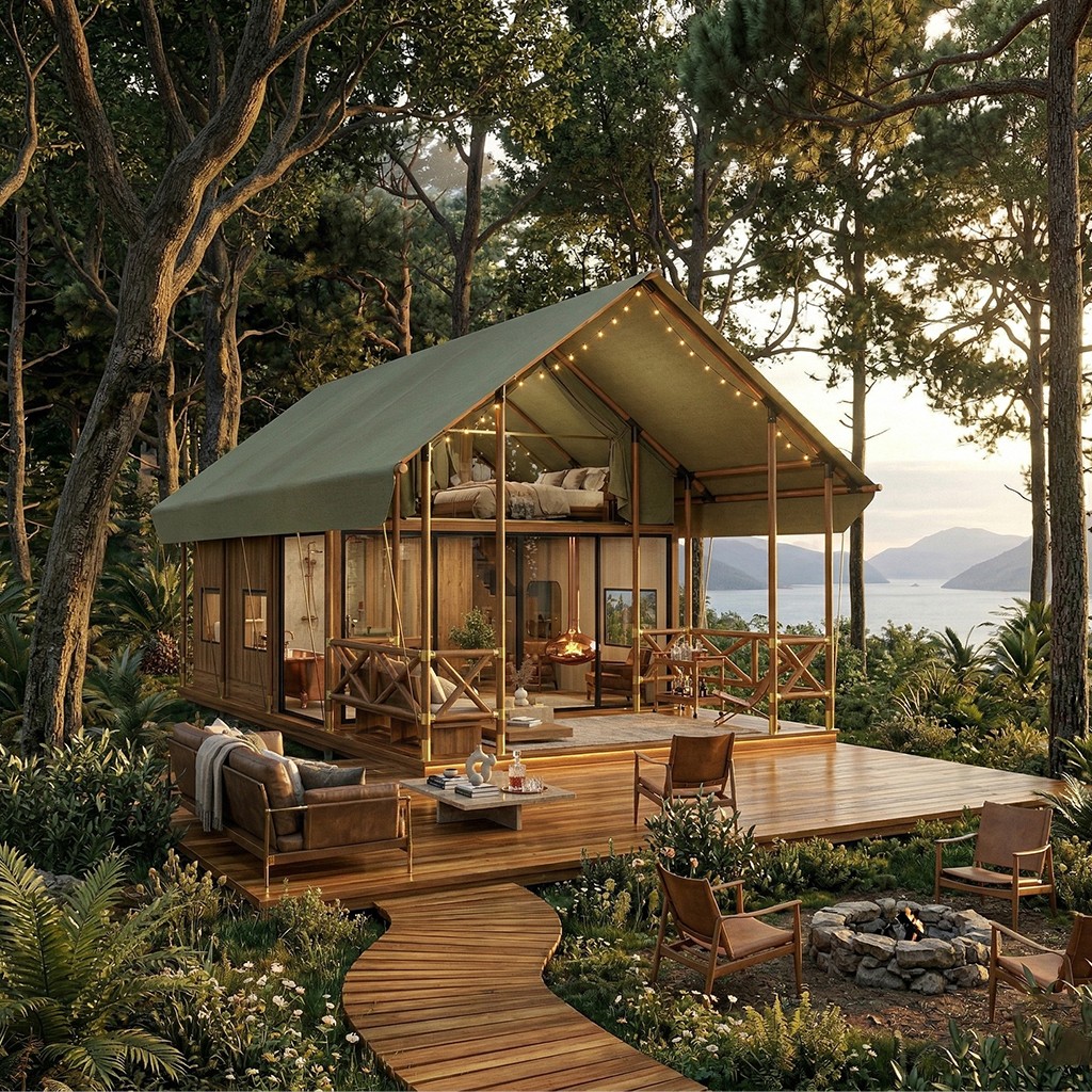 Pasture Land Luxury Hotel Tent | High-Wind Resistant Glamping Lodge with Panoramic Deck