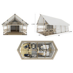 Pasture Land Duplex Tent | Two-Story Wooden Frame Glamping Lodge with 850GSM PVDF Weatherproof Canopy & Private Balcony