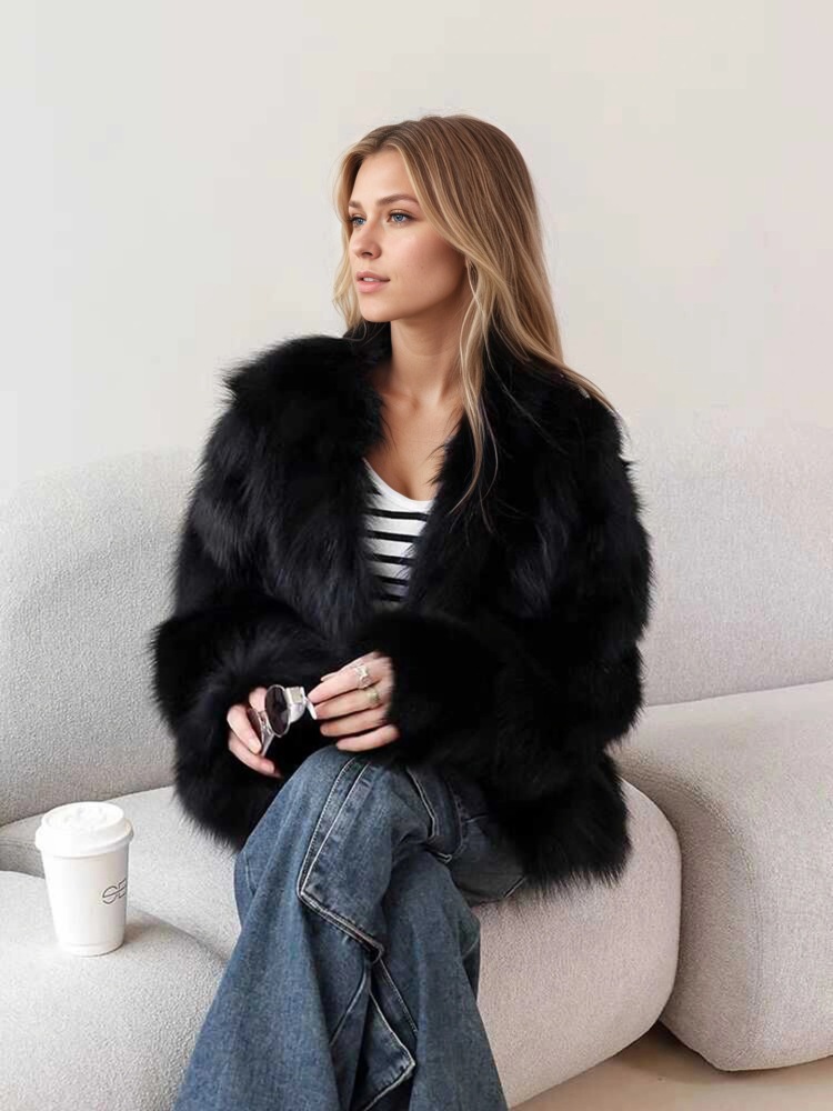 Fur coat for women with fox fur trim new fashion warm coat high quality fur material