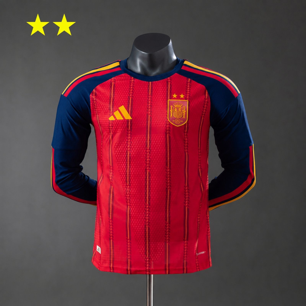 2026 World Cup Spain Home Long Sleeve Jersey 2 Stars Player Version