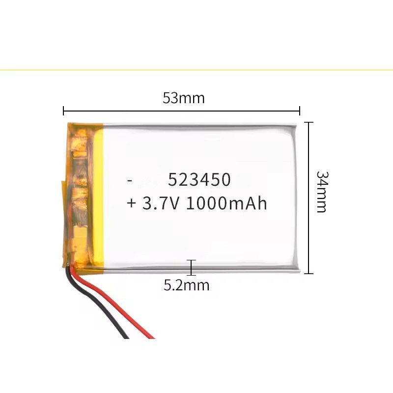 523450 3.7V 1000mAh li-polymer battery with UN38.3 IEC62133 certificate