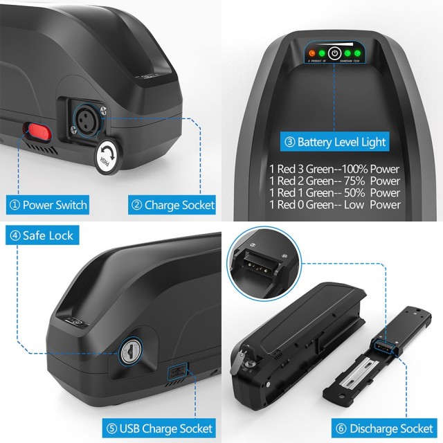36V EBike Battery 10Ah-28Ah Lithium Battery Pack with USB Downtube Electric Bike Battery