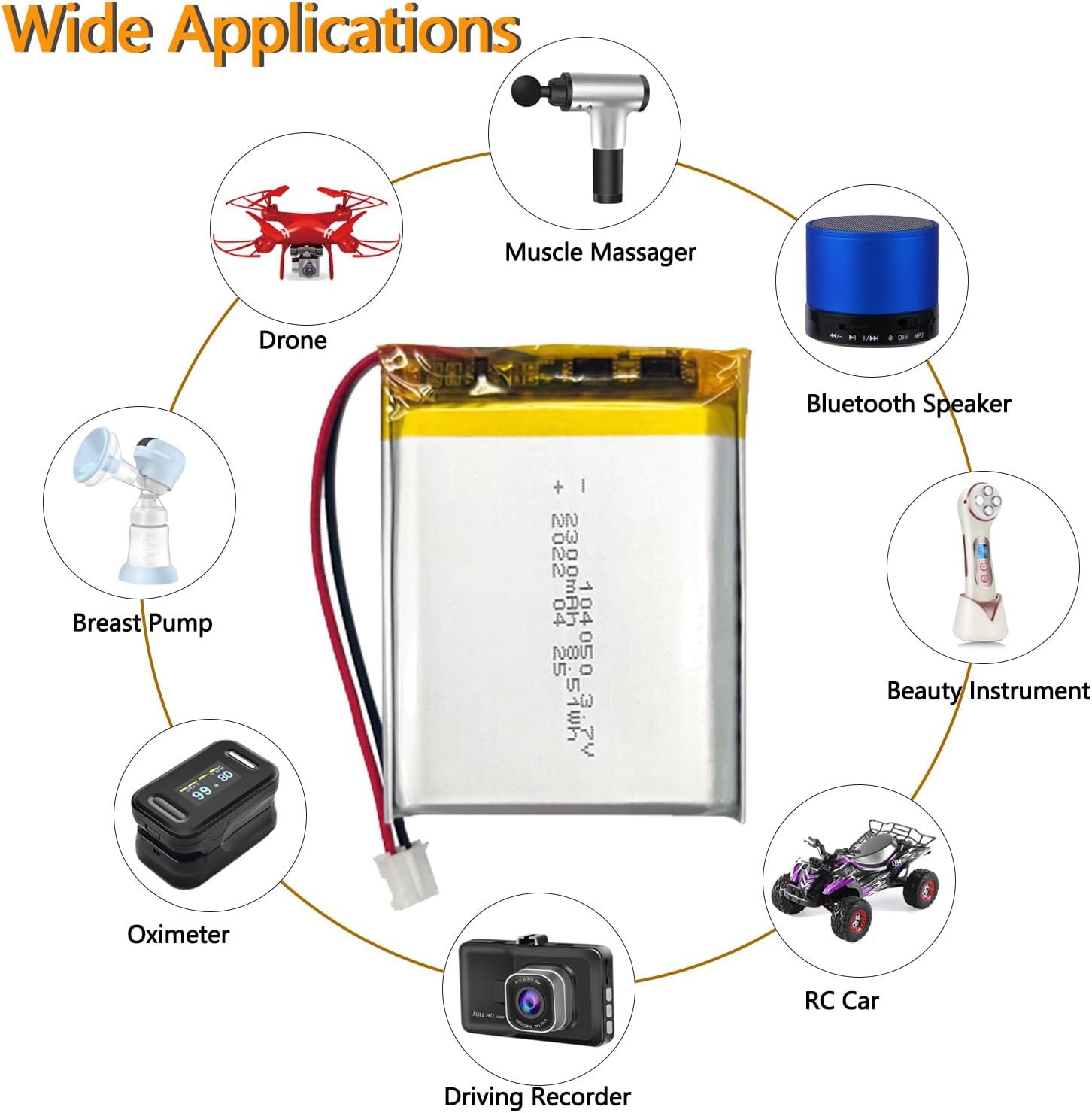 Lithium Polymer Battery 104050 3.7V 2300mAh for Electronic Toys ,Drones,Beauty Instrument Battery Accessory