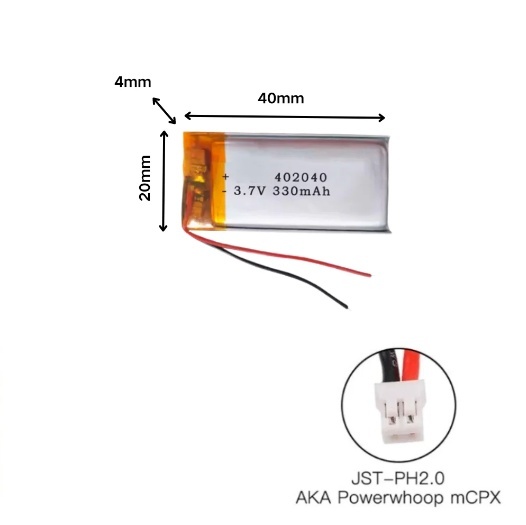 Lithium Polymer 402040 330mAh Battery For Bluetooth Devices, GPS, or Small Toys