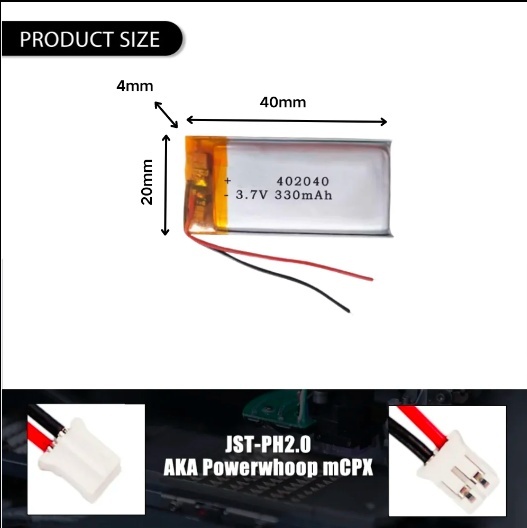 Lithium Polymer 402040 330mAh Battery For Bluetooth Devices, GPS, or Small Toys