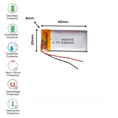 Lithium Polymer 402040 330mAh Battery For Bluetooth Devices, GPS, or Small Toys