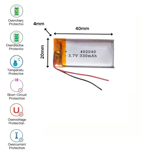 Lithium Polymer 402040 330mAh Battery For Bluetooth Devices, GPS, or Small Toys
