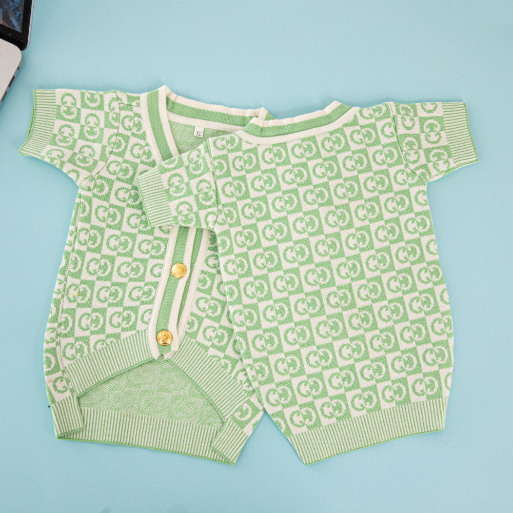 Mint Green GG Checkered Pet Cardigan