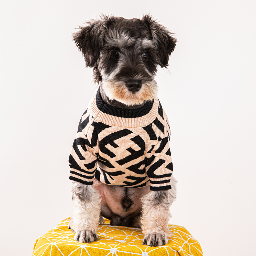 Beige and Black "FF" Pattern Knitted Pet Apparel