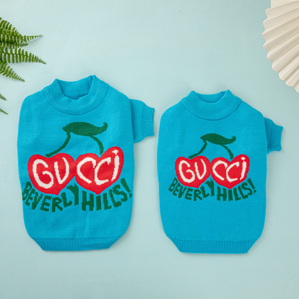Ggcci-Inspired Beverly Hills Cherry Blue Pet Sweater