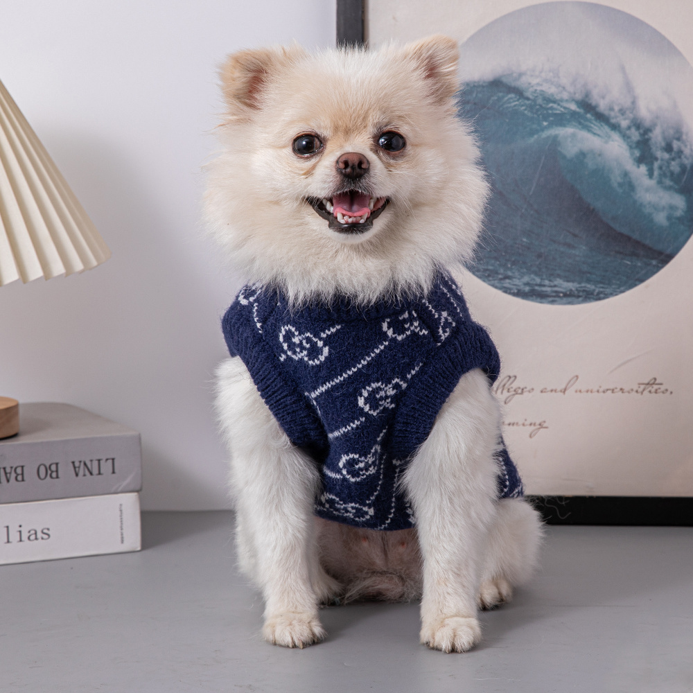 Chic Navy GG Knit Pet Sweater – Stylish Warmth for Small & Medium Dogs
