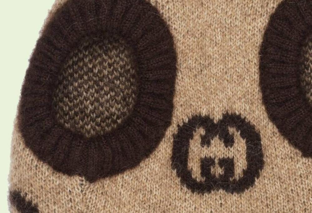 Beige-Brown Brand-Patterned Knitted Pet Sweater with Classic Double-G Design