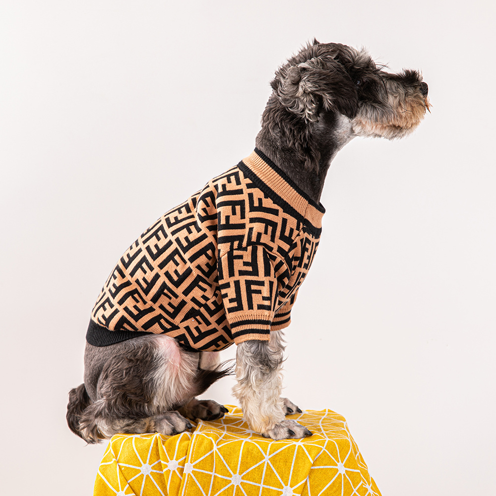 Luxury  FF Pattern Knitted Pet Sweater - Fashionable Apparel for Dogs & Cats