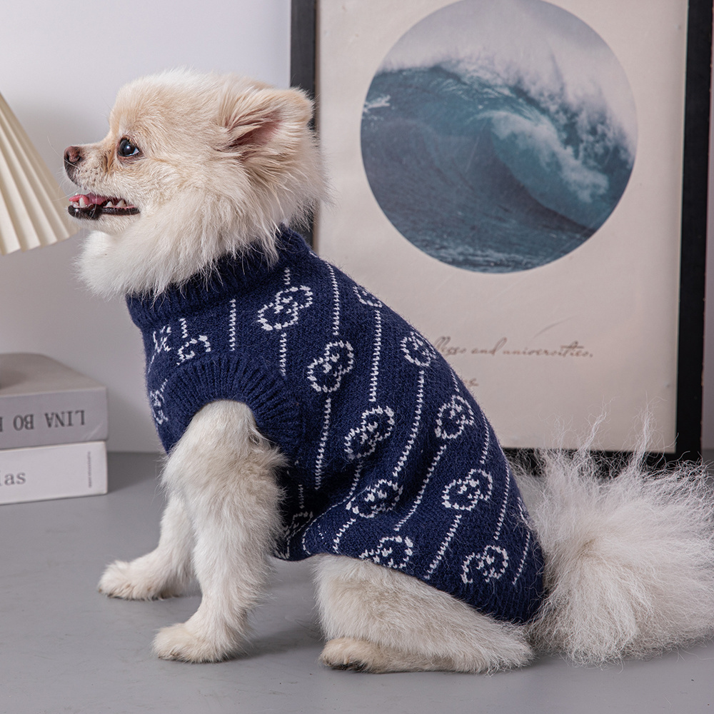 Chic Navy GG Knit Pet Sweater – Stylish Warmth for Small & Medium Dogs