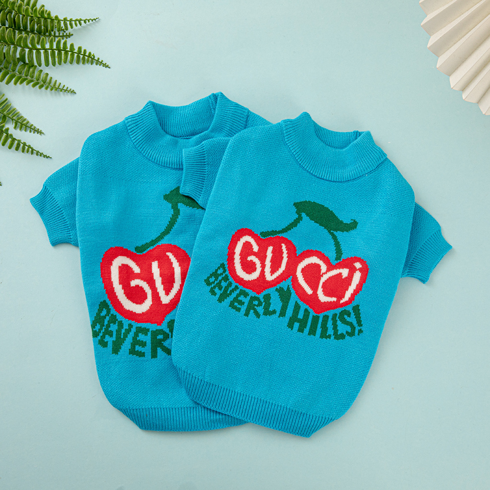 Ggcci-Inspired Beverly Hills Cherry Blue Pet Sweater