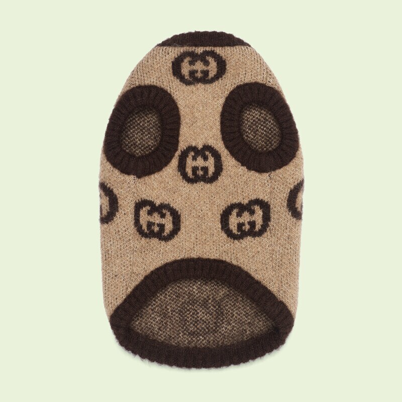 Beige-Brown Brand-Patterned Knitted Pet Sweater with Classic Double-G Design