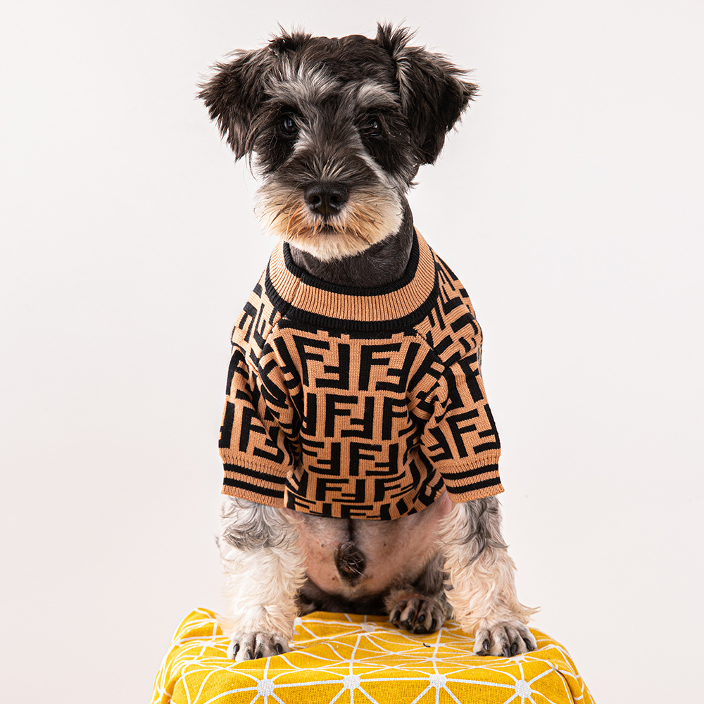 Luxury  FF Pattern Knitted Pet Sweater - Fashionable Apparel for Dogs & Cats