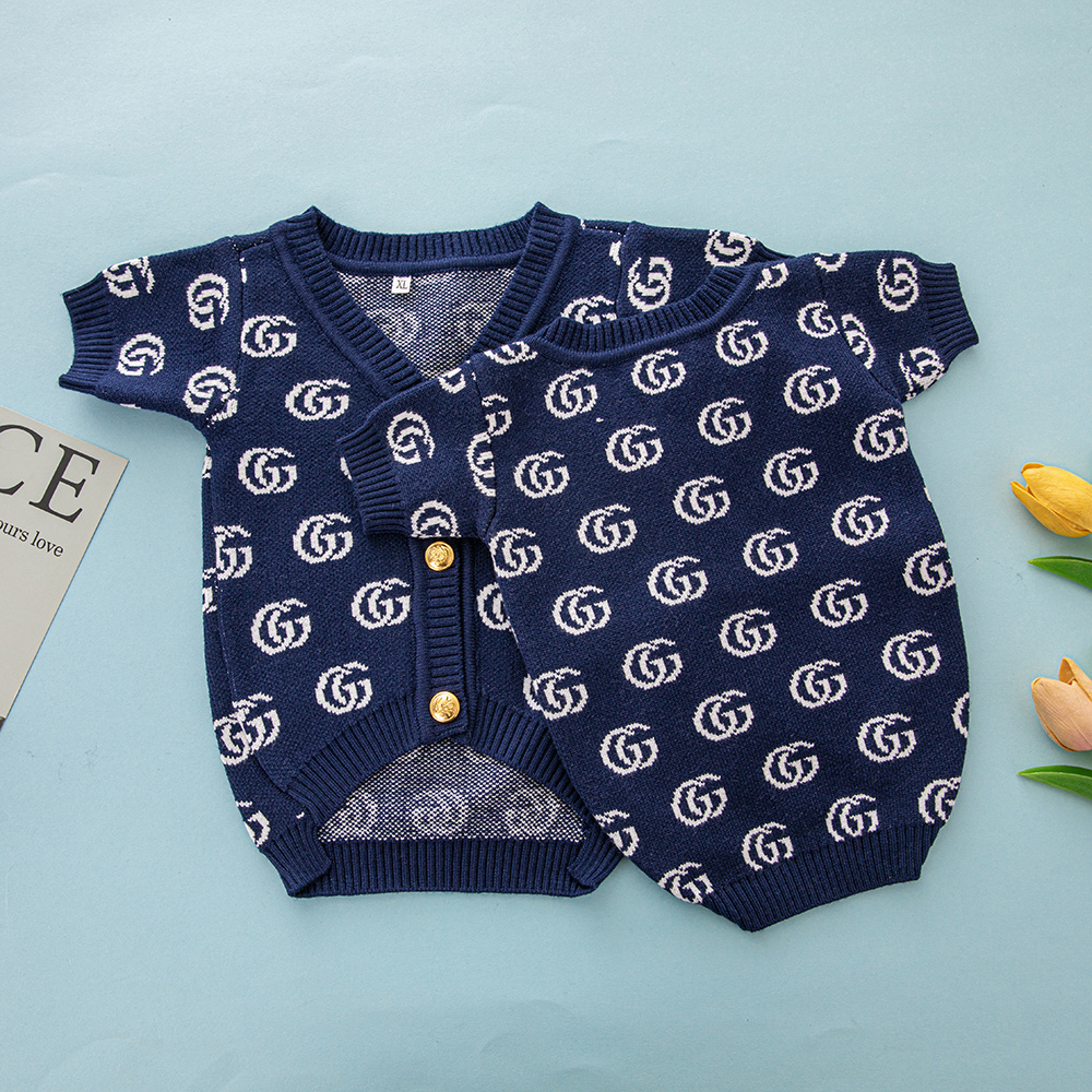 Navy Blue "GG" Pattern Knitted Pet Apparel for Dogs