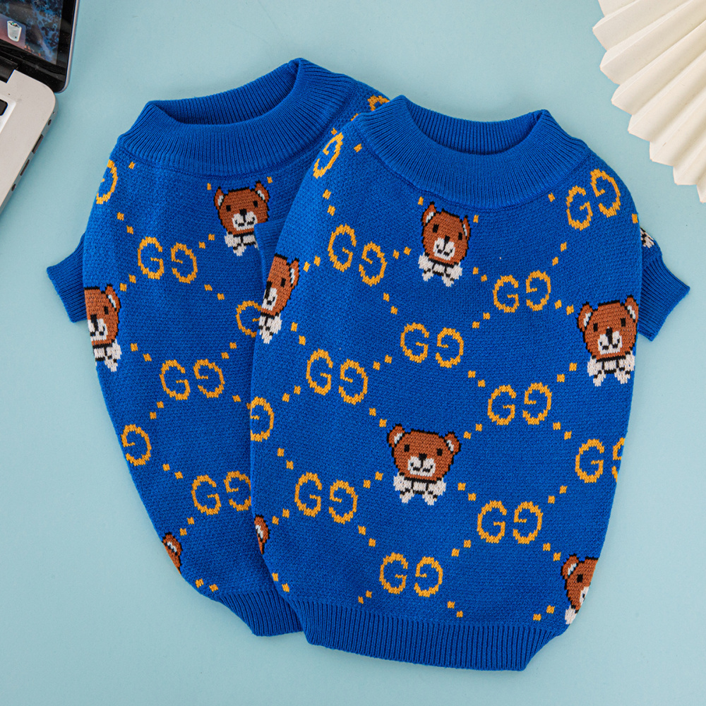 Dual-Pattern Pet Sweaters:GG Monogram & Bear-Embellished GG