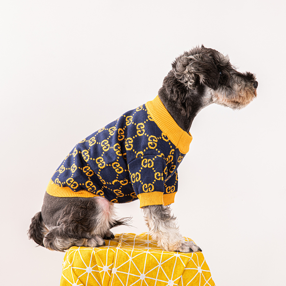 Black and Yellow GG Pattern Knitted Pet Apparel